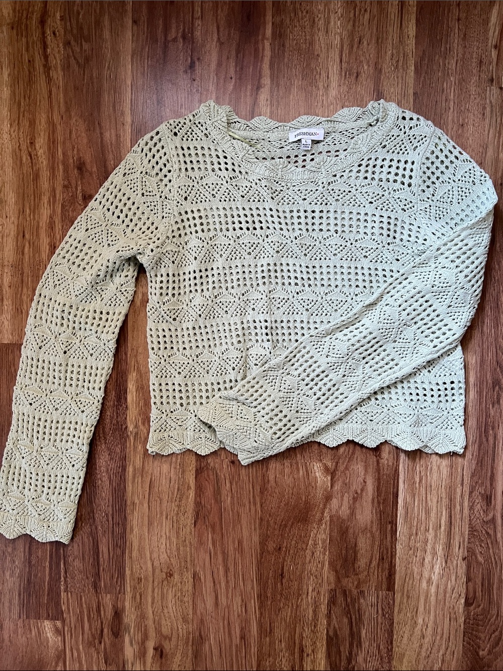 Freshman Sage Green Crochet Openwork Top